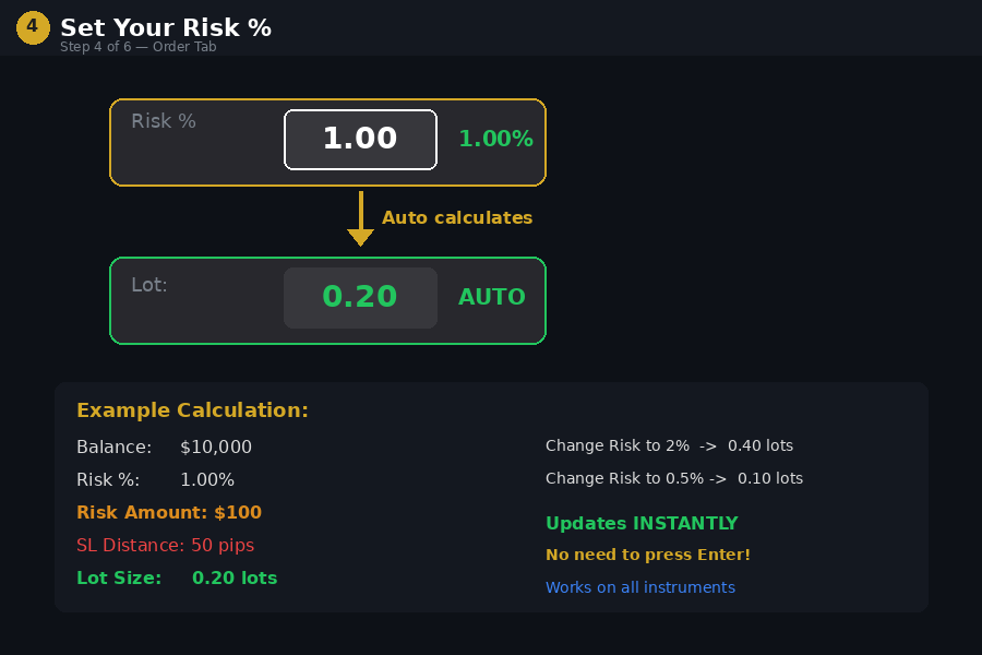 Set Risk percentage auto lot calculation
