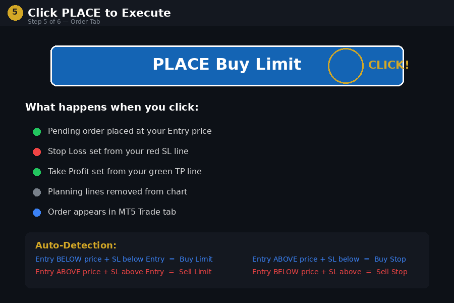 Click PLACE to execute pending order